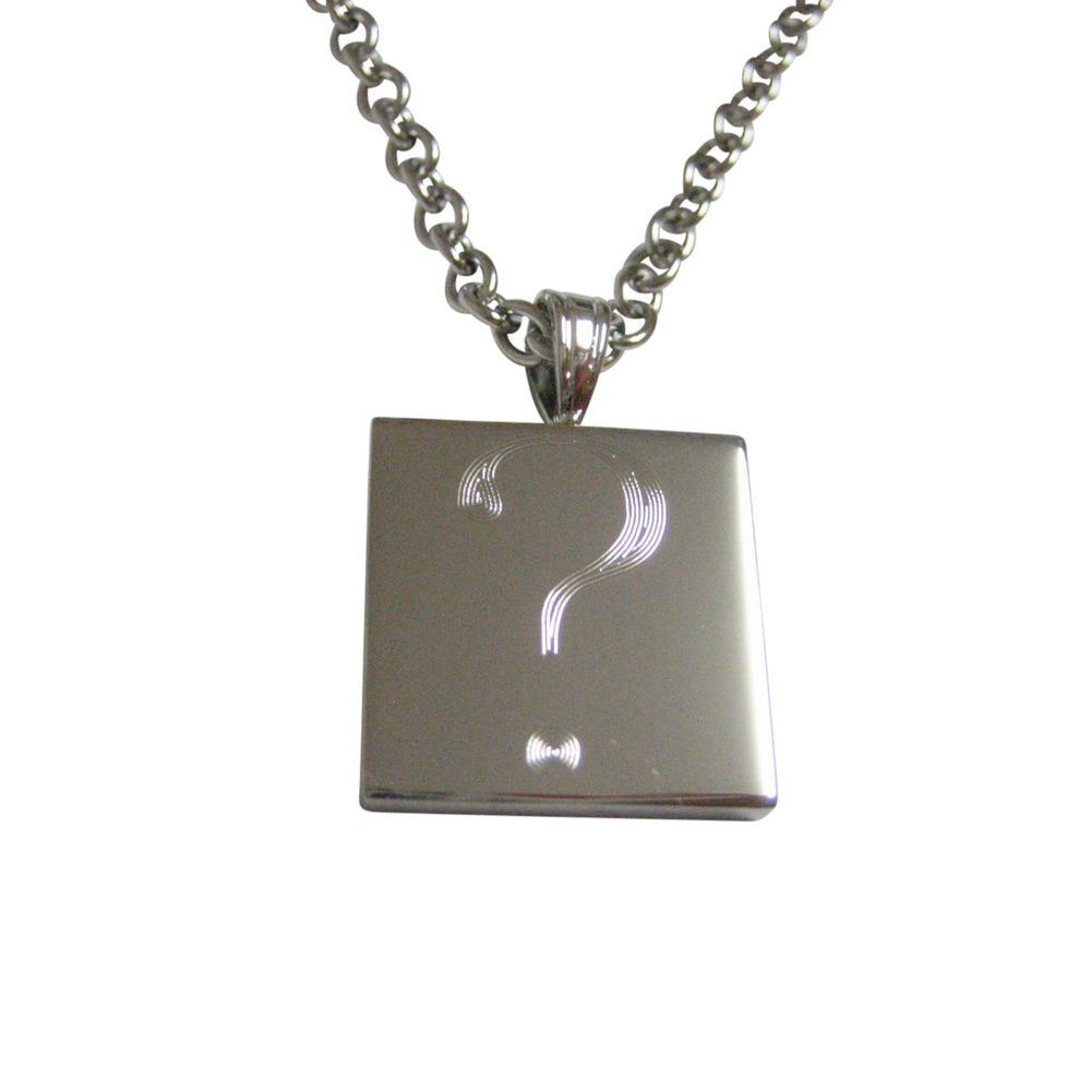 Silver Toned Etched Question Mark Pendant Necklace